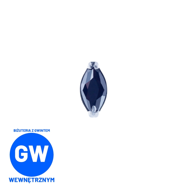 Drobna kryształowa łezka tytanowy ozdobny labret czarna