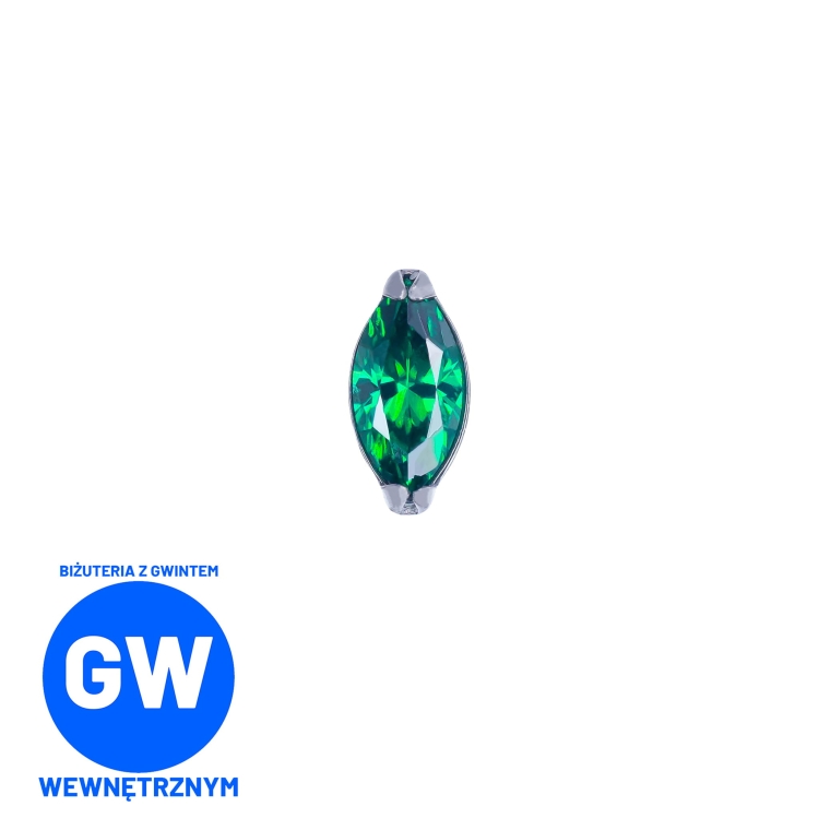 Drobna kryształowa łezka tytanowy ozdobny labret zielona