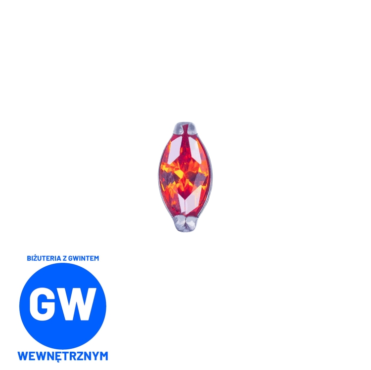 Drobna kryształowa łezka tytanowy ozdobny labret pomarańczowa.