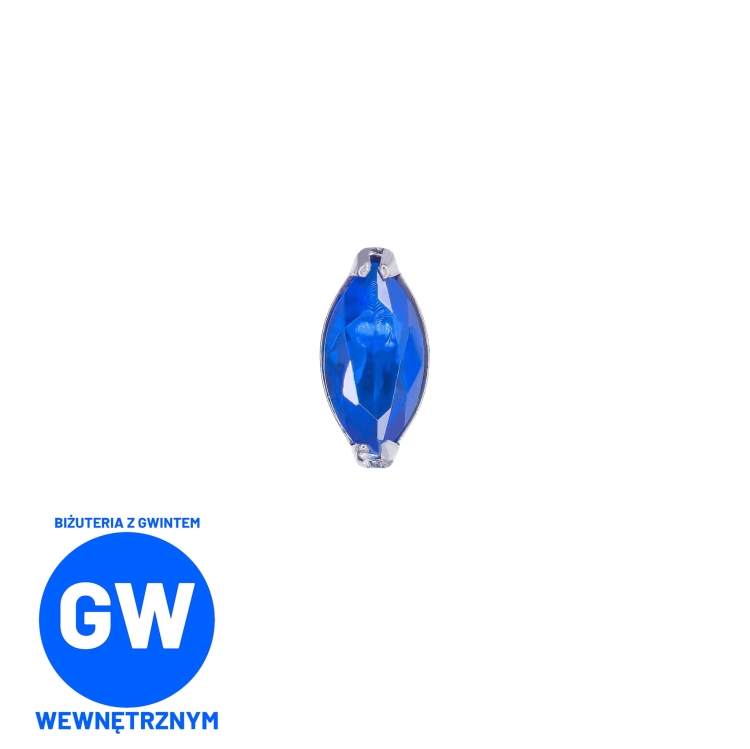 Drobna kryształowa łezka tytanowy ozdobny labret ciemny niebieski.