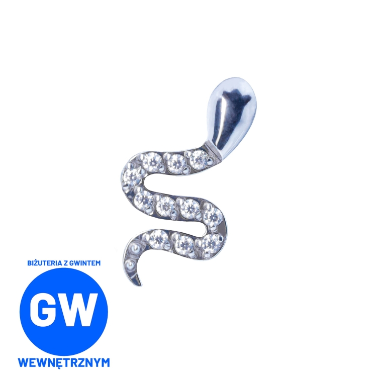 Wąż w kryształach - tytanowy ozdobny labret. Kolczyk do przekłucia piercingu ucha helix conch lobe flat.