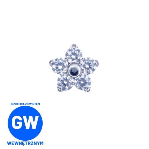 Kryształowy kwiatek 5 ramion tytanowy ozdobny labret.
