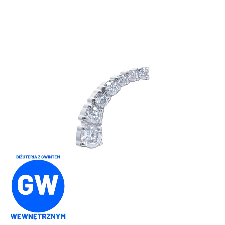 7 kryształków w łuku - tytanowy ozdobny labret. Kolczyk z cyrkoniami, cluster do piercingu ucha helix flat conch.