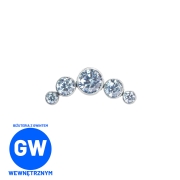 Cluster z 5 okrągłymi kryształami - tytanowy ozdobny labret. Zagięty kolczyk do piercingu ucha - helix, flat, conch.