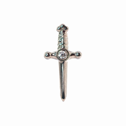 Sztylet z kryształem - tytanowy ozdobny labret. Kolczyk do piercingu stylizacji ucha. Biżuteria do przekłucia conch flat helix lobe
