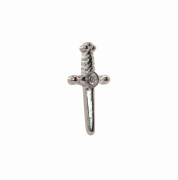 Sztylet z kryształem - tytanowy ozdobny labret. Kolczyk do piercingu stylizacji ucha. Biżuteria do przekłucia conch flat helix lobe