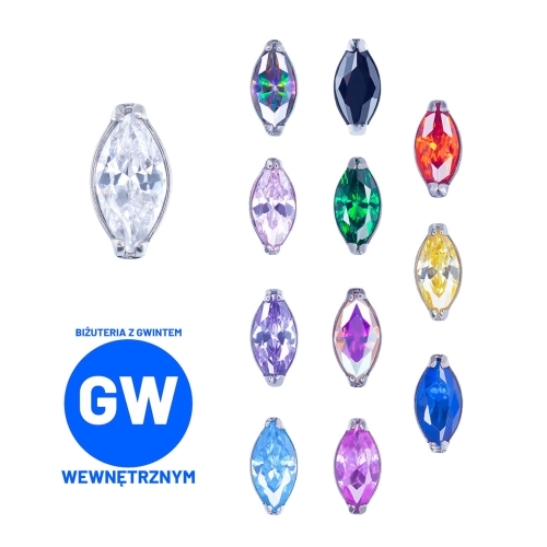 Drobna kryształowa łezka tytanowy ozdobny labret kolor