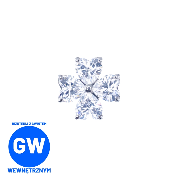 Tytanowy labret czterolistna koniczyna z kryształowych serduszek na szczęście kolczyk do piercingu ucha