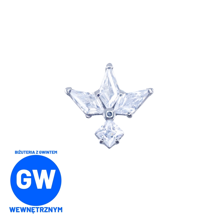 Kryształowa ozdoba gwiazda korona labret tytanowy.  Kolczyk do piercingu ucha.