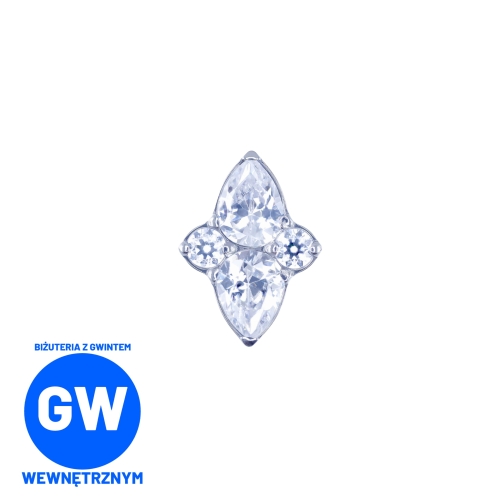 Kryształowa duża gwiazda tytanowy ozdobny labret L253. Kolczy do piercingu ucha - upper lobe, flat, conch.