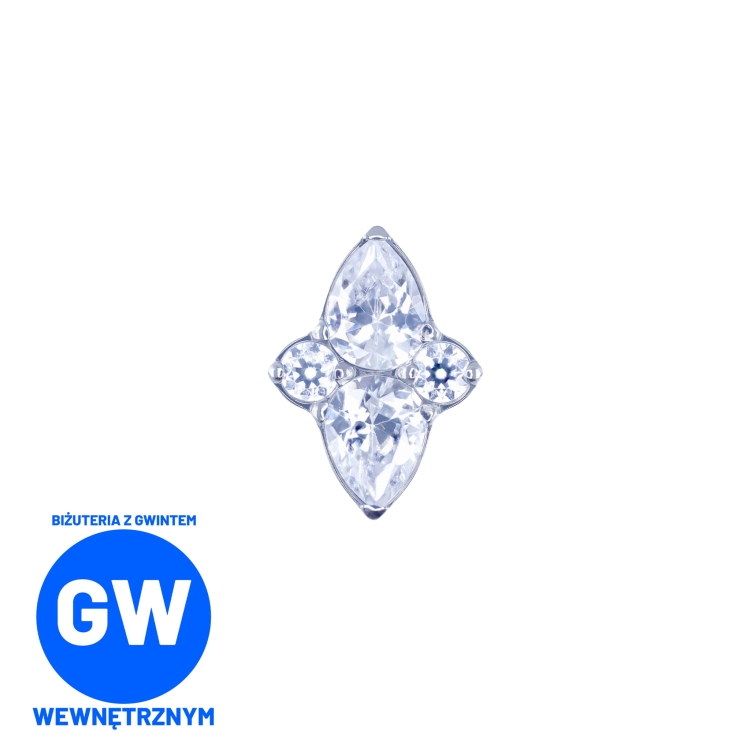 Kryształowa duża gwiazda tytanowy ozdobny labret L253. Kolczy do piercingu ucha - upper lobe, flat, conch.