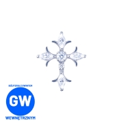 Kryształowy ozdobny krzyż tytanowy labret . Zdobiony krzyż z kryształów. Kolczyk do piercingu ucha upper lobe, flat.