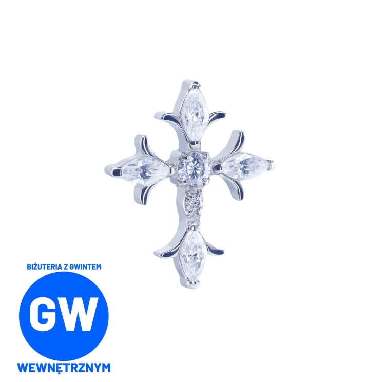 Kryształowy ozdobny krzyż tytanowy labret gotycki biżuteria