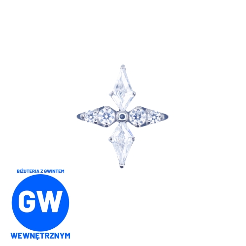 Tytanowy labret kryształowa gwiazda z cyrkoniami. Duży ozdobny kolczyk do piercingu ucha - upper lobe, flat, helix, conch.