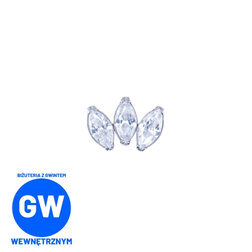 Tytanowy labret z 3 kryształowymi łezkami markizami płaski tył L237.jpg