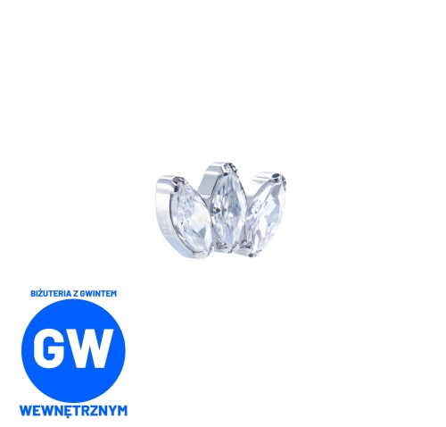 Tytanowy labret z 3 kryształowymi łezkami markizami płaski tył  L237 1.jpg