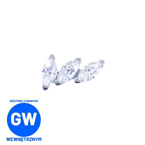 Tytanowy labret z 3 kryształowymi pochylonymi łezkami markizami L236.jpg