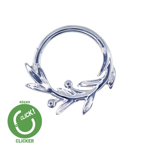 Kółko tytanowe clicker z motywem gałązki liście - do daith septum