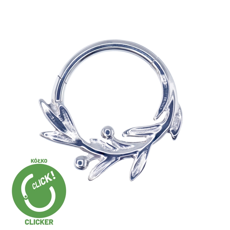 Kółko tytanowe clicker z motywem gałązki liście - do daith septum