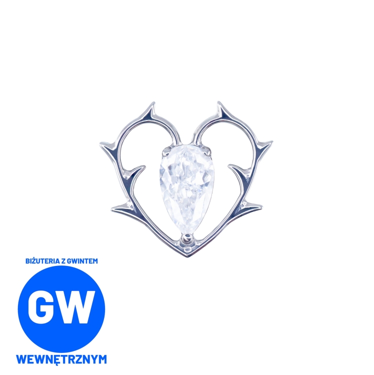 Tytanowe serce z kolcami i centralną łezką labret ozdobny L228.jpg