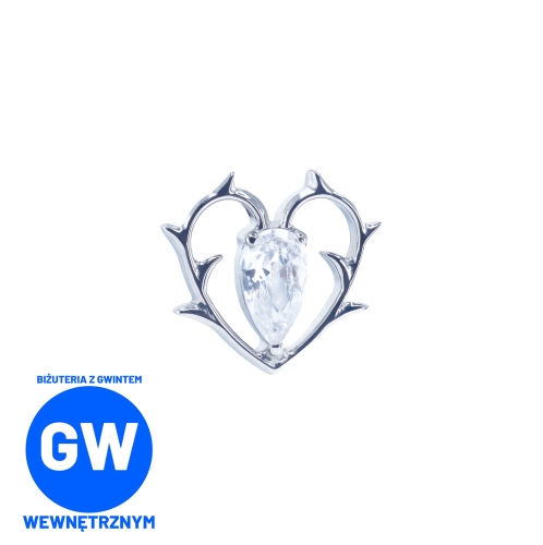 Tytanowe serce z kolcami i centralną łezką labret ozdobny  L228 1.jpg