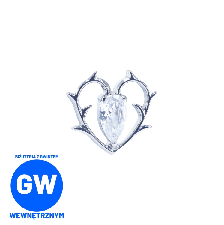 Tytanowe serce z kolcami i centralną łezką labret ozdobny  L228 1.jpg