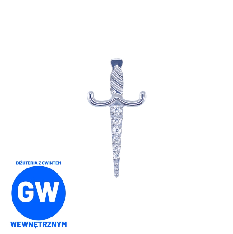 Sztylet z cyrkoniami kryształowy miecz biżuteria tytanowy ozdobny labret L224.jpg