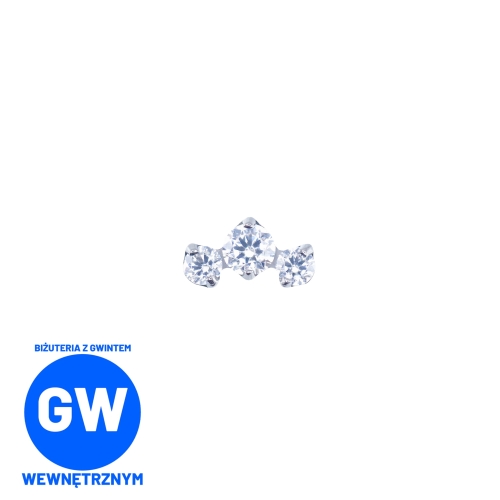 Labret z 3 kryształami w tytanowej oprawie. Kolczyk do piercingu ucha - helix, flat, conch, upper lobe.