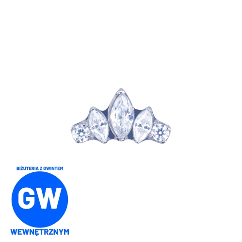 Korona labret ozdobny 3 kryształowe łezki i 2 okrągłe cyrkonie L209.jpg