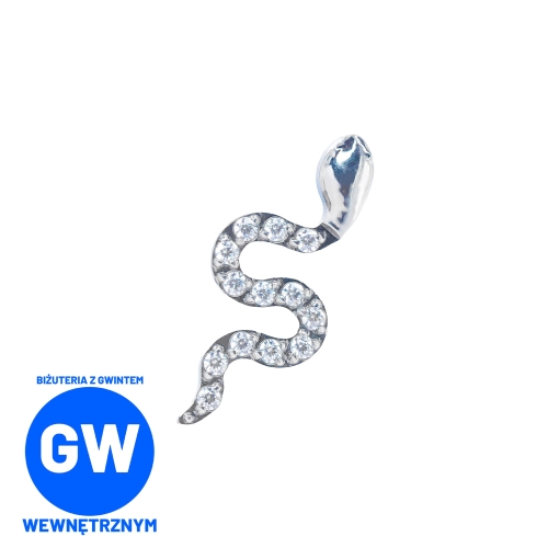 Wąż w kryształach tytanowy ozdobny labret. Kolczyk do piercingu ucha - helix, flat, conch, upper lobe..jpg