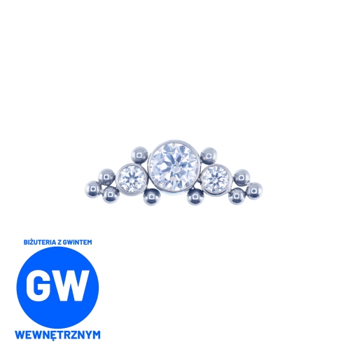 Cluster z 3 kryształami i kuleczkami tytanowy ozdobny labret. Duży kolczyk do piercingu ucha - conch flat helix.jpg