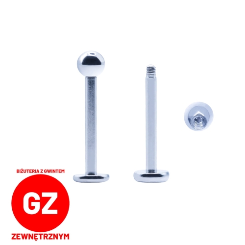 Tytanowy labret z gwintem zewnętrznym z kulką