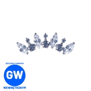 Cluster z kryształami korona - tytanowy ozdobny labret. Duży zagięty kolczyk, biżuteria do piercingu ucha - conch, flat helix.