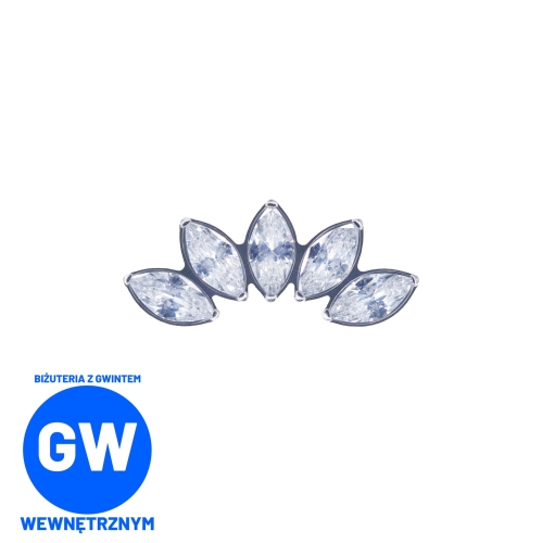 Cluster z 5 dużymi kryształami - tytanowy ozdobny labret. Kolczyk zagięty korona do piercingu ucha - conch, flat, helix.jpg