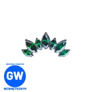 Cluster z 7 dużymi zielonymi kryształami - malachitowa markiza do concha - tytanowy labret