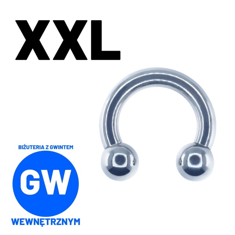 Tytanowa podkowa z kulkami - pręt gwint wewnętrzny biżuteria XXL DUŻE ROZMIARY BIG SIZE
