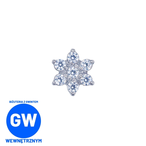 Kryształowy kwiat / gwiazda - tytanowy ozdobny labret. Kolczyk do piercingu ucha przekłuć upper lobe helix flat conch.