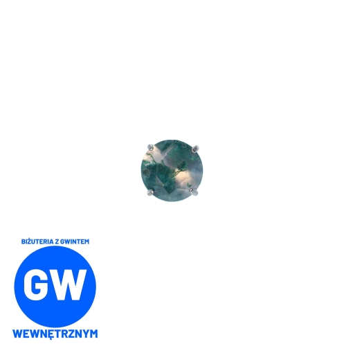 Agat mszysty - okrągły kamień w szponach - tytanowy ozdobny labret