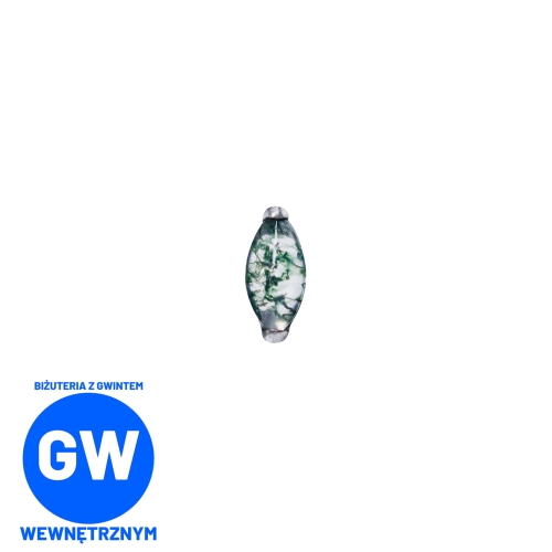 Agat mszysty - kamień płaski - tytanowy ozdobny labret. Kolczyk do piercingu stylizacji ucha. Biżuteria do przekłucia conch flat helix lobe