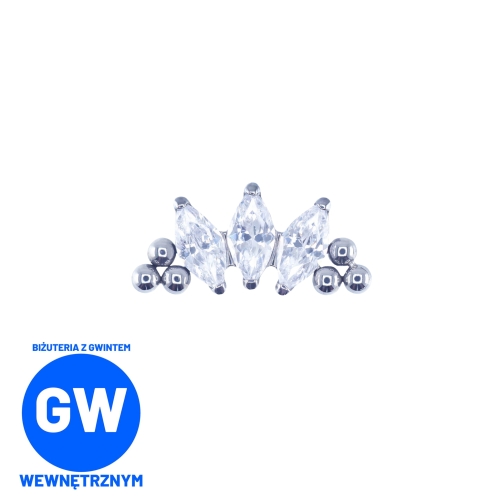 Tytanowy cluster z 3 kryształowymi łezkami z dodatkiem 3 kulek L218.jpg