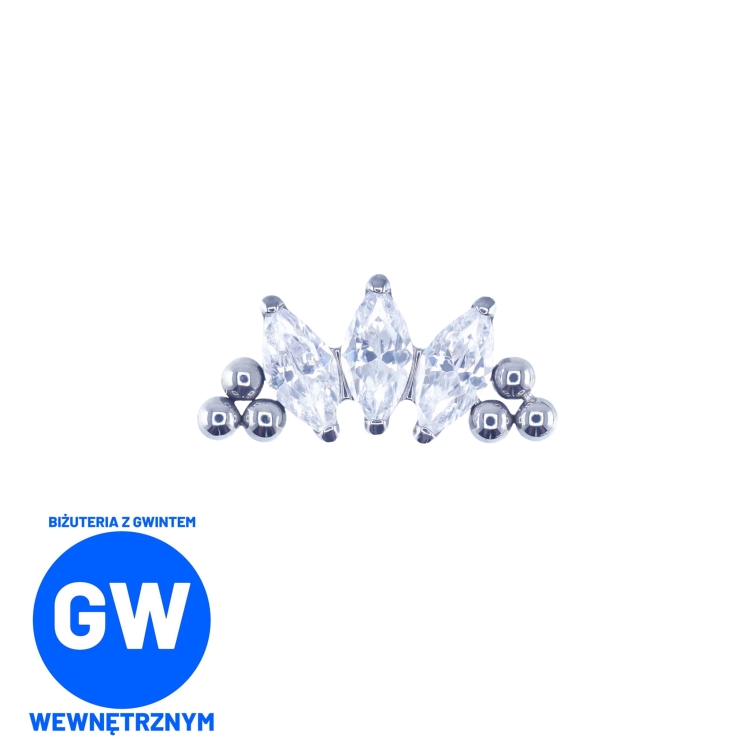 Tytanowy cluster z 3 kryształowymi łezkami z dodatkiem 3 kulek L218.jpg