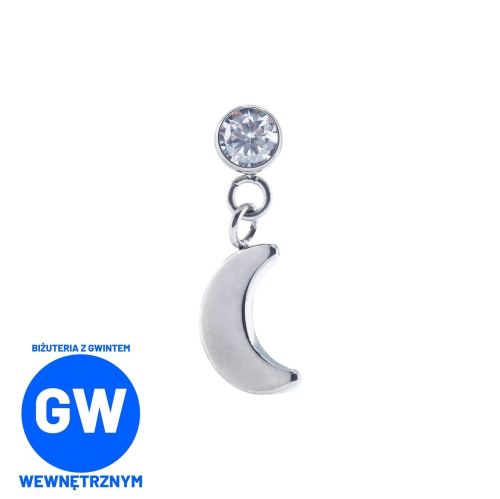 Okrągły kryształ z wiszącym księżycem - tytanowy ozdobny labret