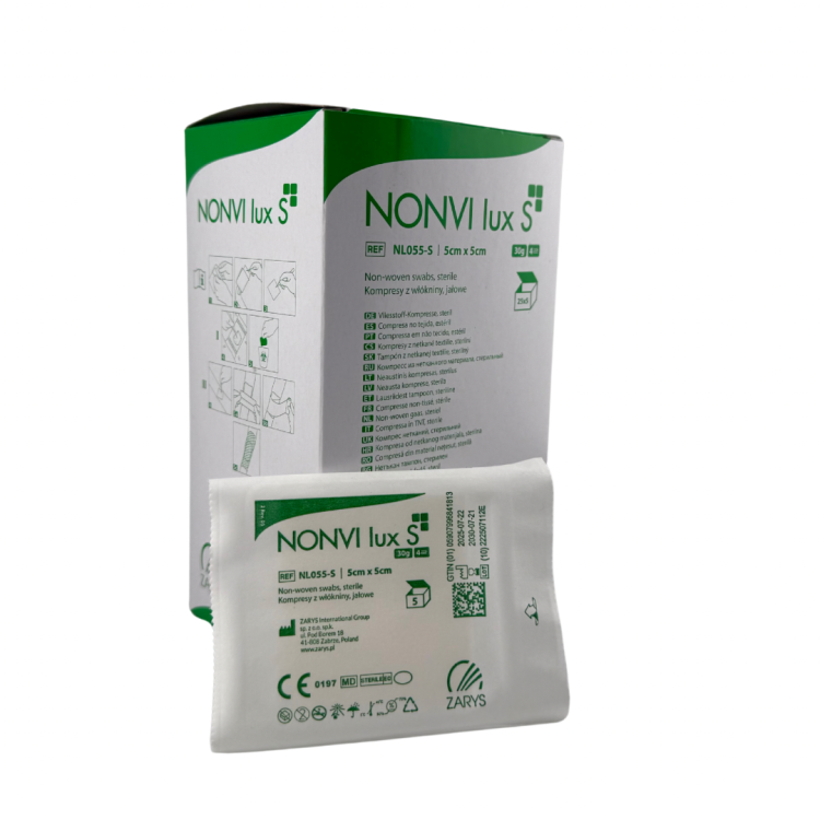 Kompres włókninowy jałowy bawełniany 5 cm x 5 cm NONVI lux S ZARYS 5 szt w jednym pakiecie
