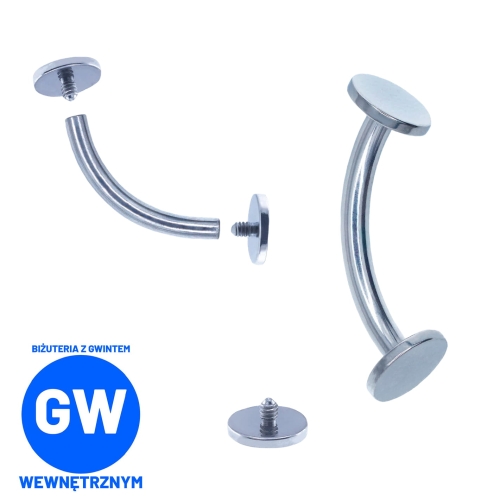 FLOATING NAVEL tytanowy banan z dyskami - pręt gwint wewnętrzny