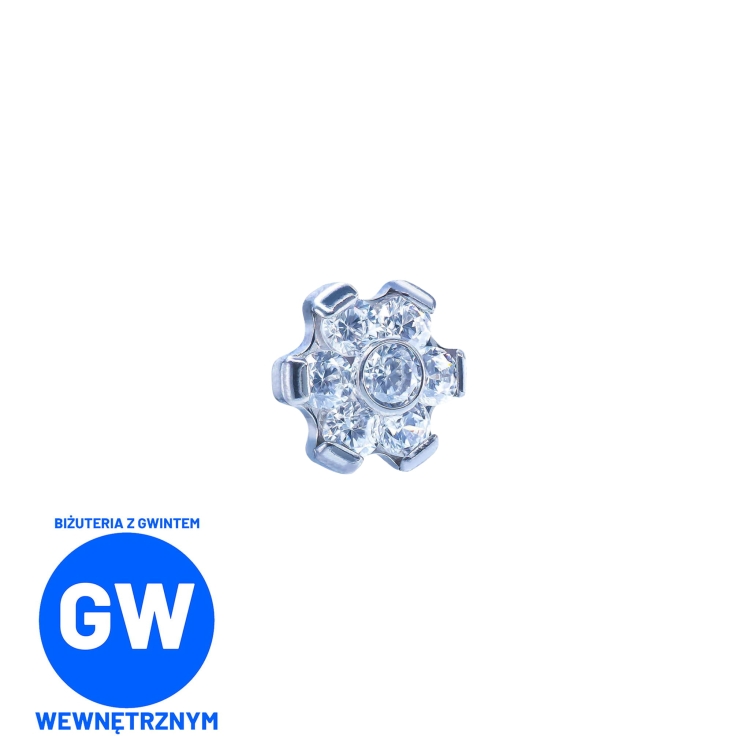 Kryształowy kwiatek biały / różowy - tytanowy ozdobny labret