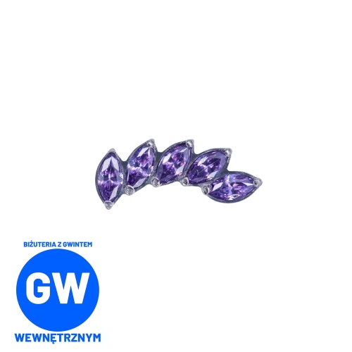 Cluster z fioletowymi kryształowymi łezkami łuk - tytanowy ozdobny labret .jpg