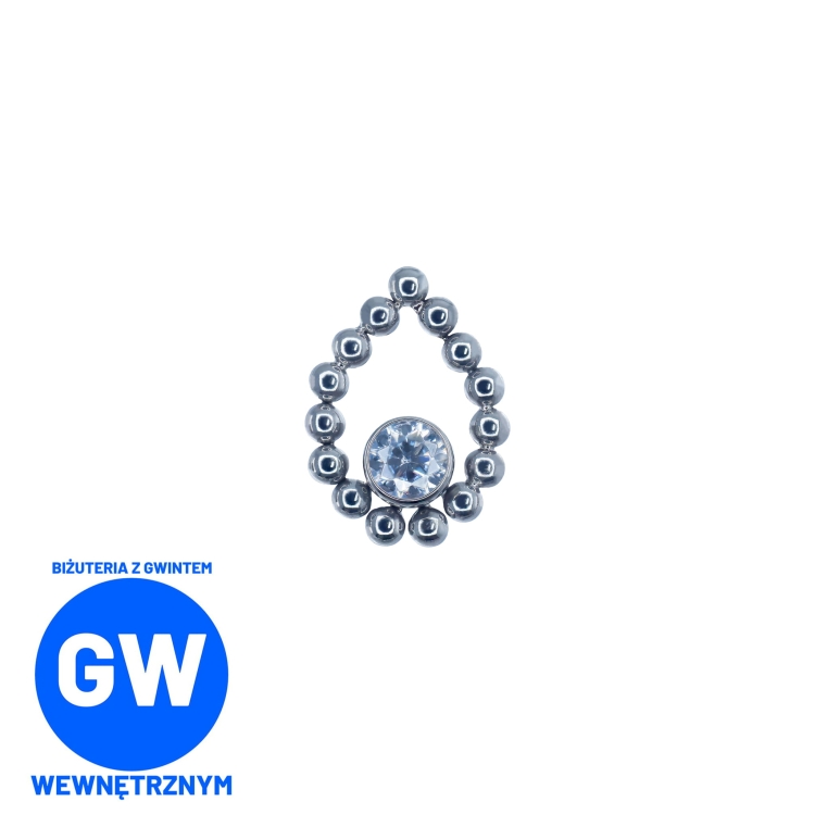 Kryształ otoczony kulkami „łezka" - tytanowy labret do piercingu ucha - tragus, conch, flat.jpg