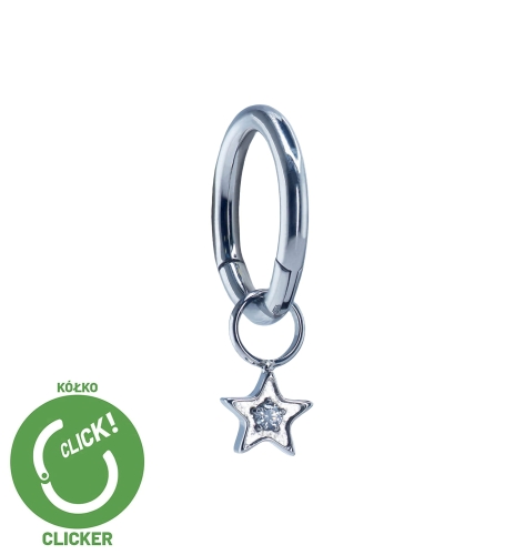 Wisząca gwiazda z cyrkonią - tytanowy clicker z zawieszką kolczyk do lobe rook