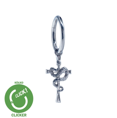 Krzyż z owiniętym wężem - tytanowy clicker z zawieszką.jpg