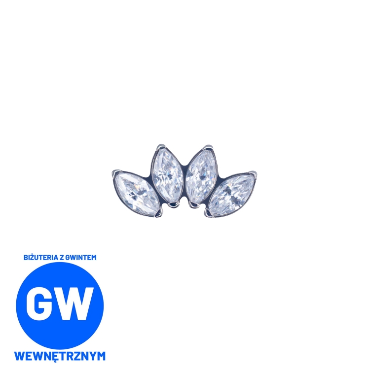 Cluster z 4 dużymi kryształami - tytanowy ozdobny labret. Kryształowy zagięty kolczyk do piercingu conch.jpg